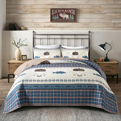 Miniatura 12 de Soul & Lane Juego de ropa de cama rústico para cabaña con diseño de oso - Tamaño individual con 1 funda, ropa de cama para cabaña en la naturaleza