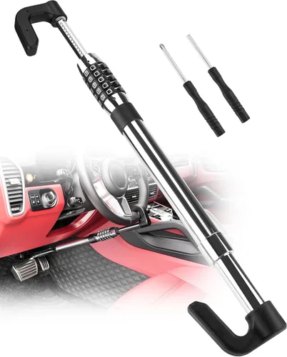 Miniatura 7 de Tevlaphee Cerradura Universal de Freno para Volante Antirrobo Retráctil de Doble Gancho Cerradura de Pedal de Embrague para Coche Camión SUV