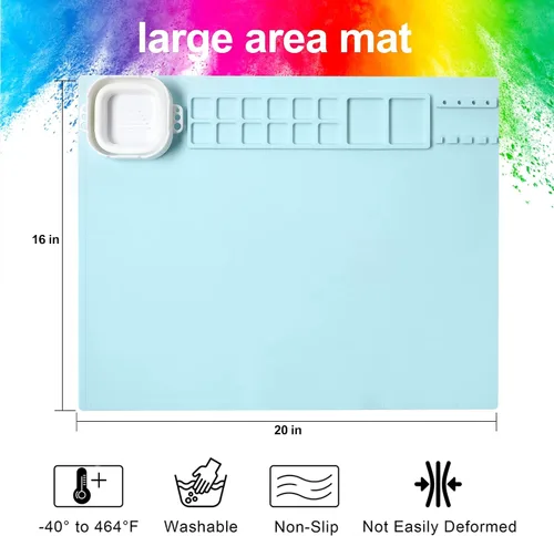 Miniatura 6 de AWOKE Tapete de pintura de silicona, 20 x 16 pulgadas, tapete de arte de silicona con 1 taza de agua para niños, la alfombrilla de manualidades