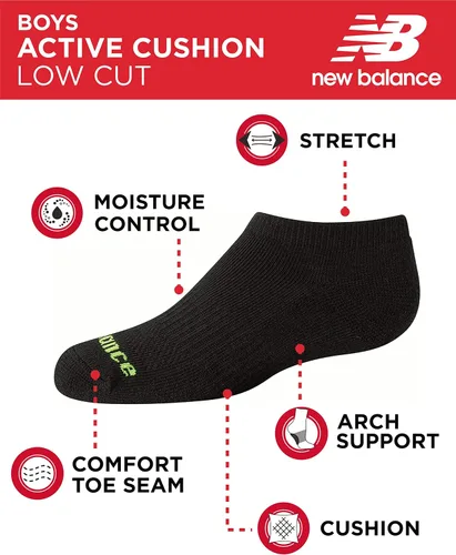 Miniatura 3 de New Balance Calcetines de corte bajo sin sudor para niños con soporte de arco paquete de 8