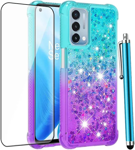 Funda protectora para OnePlus Nord N200 5G con protector de pantalla de vidrio templado, TPU suave a prueba de golpes, para mujeres y niñas, color