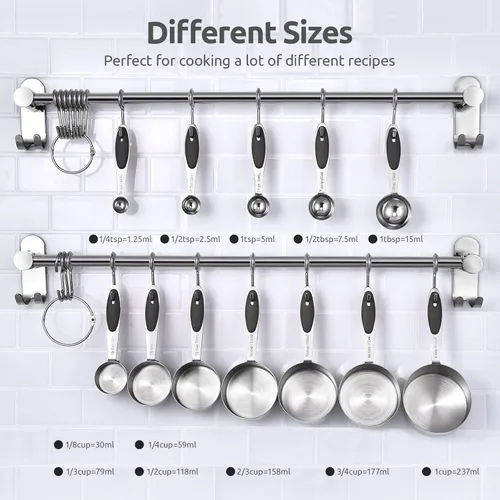 Miniatura 2 de U-Taste - Juego de tazas y cucharas medidoras: U-Taste 18/8 de acero inoxidable 18/8, 12 piezas apilables de metal, juego de medidas para cocina