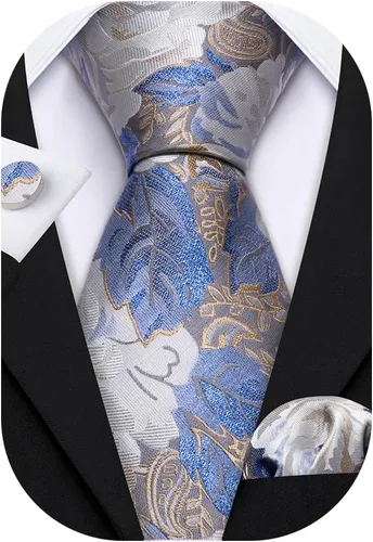 Miniatura 223 de Barry.Wang - Juego de corbata de seda para hombre, diseño de cachemira, pañuelo y gemelos de bolsillo