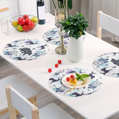 Miniatura 6 de Artistic Silhouette Animals Round Placemat, Non Slip Heat Proof Table Mat for Kitchen one sizex1