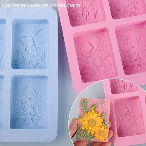 Miniatura 4 de Moldes de Jabón de Silicona, Moldes de Insecto Floral Rectangulares 3D de Silicona para Jabón Artesanal, Bombas de Baño, Barras de Chocolate, Vela