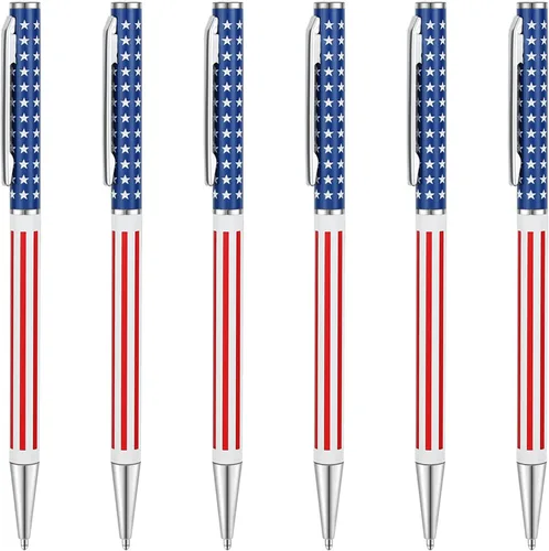 Miniatura 6 de Unibene Bolígrafos retráctiles de metal delgado a granel de 6 unidades, bandera patriótica estadounidense dorada para Swat, veterano, recuerdo