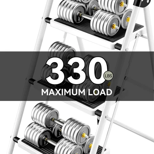 Miniatura 3 de KINGRACK Escalera plegable de 3 escalones con pedal antideslizante y ancho, portátil, plegable, alta y resistente con asa para el hogar, cocina