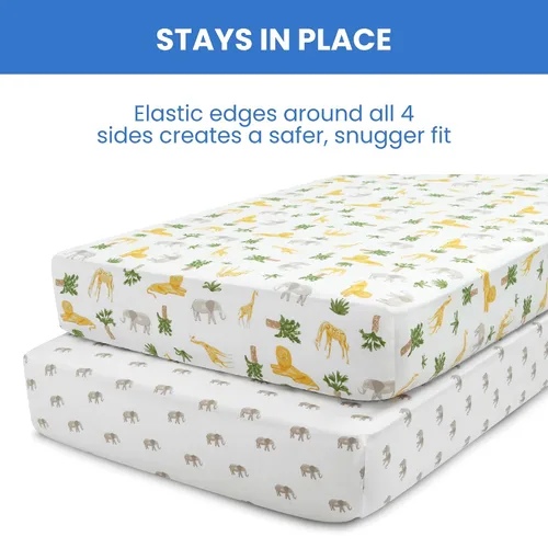 Miniatura 10 de Delta Children babyGap TrueSleep - Sábanas ajustables para cuna y niños pequeños (paquete de 2 unidades), diseño de amigos de safari (paquete de 2)