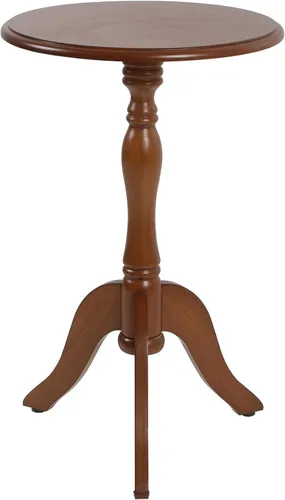 Miniatura 13 de HLR Mesa auxiliar redonda pequeña, mesas auxiliares laterales con pedestal de madera, mesita de noche vintage para sala de estar, dormitorio, Negro
