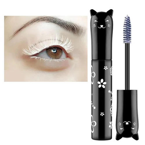Miniatura 14 de 6 Colores Máscara de ojos de gato, maquillaje para ojos, máscara impermeable, secado rápido, pestañas rizadas, alargamiento de pestañas, blanco 2