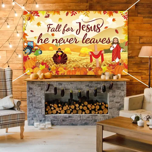 Miniatura 5 de Cartel grande de otoño para Jesús, decoración de otoño para Jesús, telón de fondo de calabaza hoja de arce, decoración de fiesta de Acción