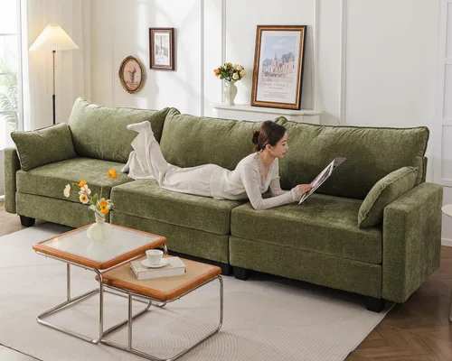 Sofá modular modular de 135 pulgadas con almacenamiento para todos los asientos, cómodo sofá de 3 plazas de gran tamaño con cojín tapizado de 7.8