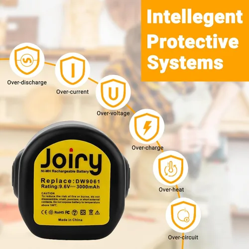 Miniatura 5 de Joiry Batería Ni-MH de repuesto de 9.6 V 3000 mAh con mayor seguridad y mayor tiempo de funcionamiento, compatible con Dewalt DE9061 DE9062 DW9061