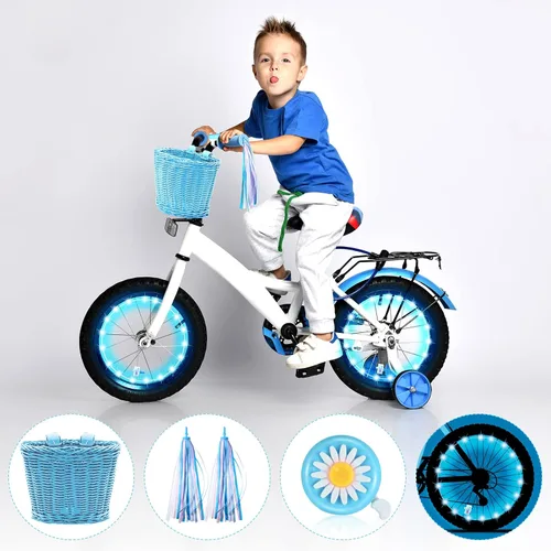 Miniatura 2 de Hestya Juego de cestas de bicicleta para niños, cesta de mimbre, cesta de bicicleta para manillar para niñas con 2 luces LED para ruedas