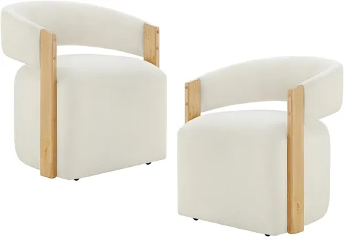 Miniatura 30 de KISLOT Juego de 1 sillas de comedor tapizadas, modernas sillas de comedor con ruedas ocultas, sillas de cocina con brazo con tela de aspecto