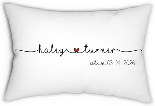 Funda de almohada personalizada para boda con nombres de la pareja y fecha personalizada, almohada con monograma para aniversario de boda, Design #17