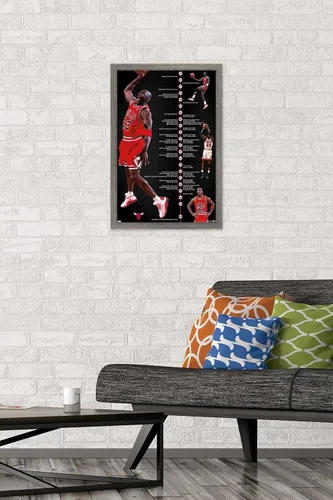Miniatura 2 de Trends International Michael Jordan - Póster de pared de línea de tiempo, 14.725 x 22.375 pulgadas, versión enmarcada de madera de granero