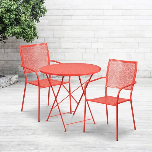 Flash Furniture Juego de mesa de patio plegable de acero para interiores y exteriores de 30 pulgadas de grado comercial con 2 sillas cuadradas con