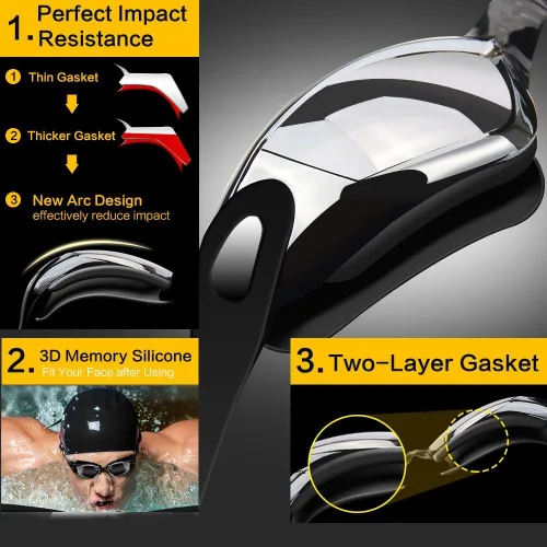 Miniatura 3 de Gafas de natación sin fugas con clip de nariz, tapones para los oídos, gorro de natación y funda para hombres y mujeres
