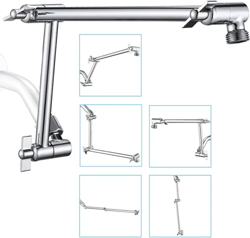 Miniatura 16 de PDPBath Brazo de extensión de cabezal de ducha de latón de 16 pulgadas, extensor de brazo de ducha ajustable en altura y ángulo flexible con juntas