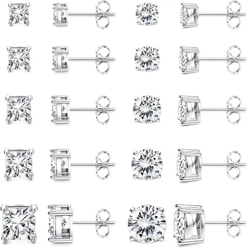 LOYALLOOK - Juego de 12 pares de pendientes de acero inoxidable de 0.71oz con circonita cúbica para mujer