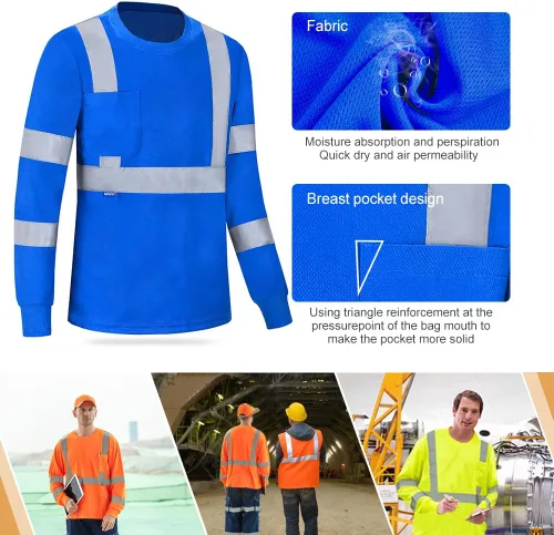 Miniatura 2 de A-SAFETY Camisa de seguridad, camiseta de trabajo de alta visibilidad, manga larga y corta, clase 3 (XS-6XL)