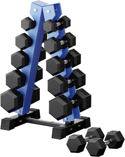 Miniatura 31 de RitFit Juego de mancuernas hexagonales de goma de 250 libras/300 libras/350 libras/550 libras/650 libras con estante de pesas, múltiples opciones