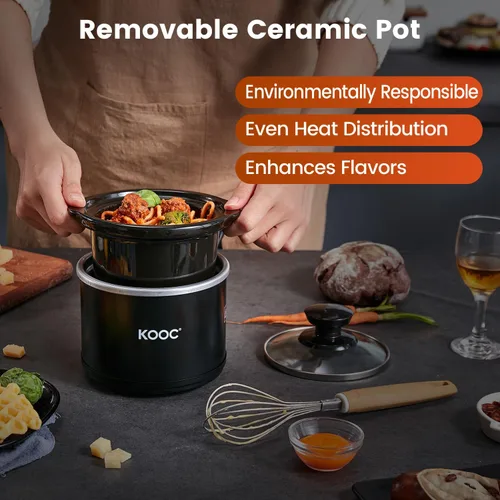 Miniatura 4 de KOOC Olla de cocción lenta pequeña, 0.60 L, incluye revestimientos gratuitos, olla de cerámica mejorada, reducción de pérdida de nutrientes