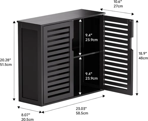 Miniatura 3 de HITNET Gabinete de almacenamiento de baño negro, gabinete de medicina colgante con estante ajustable, organizador de ahorro de espacio de bambú