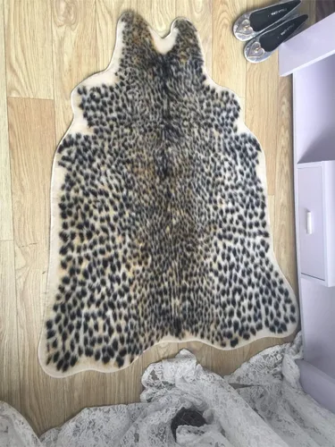 Miniatura 3 de Alfombra de piel sintética con estampado de leopardo, alfombra de piel de vaca para oficina, sala de estar, dormitorio, antideslizante, decoración