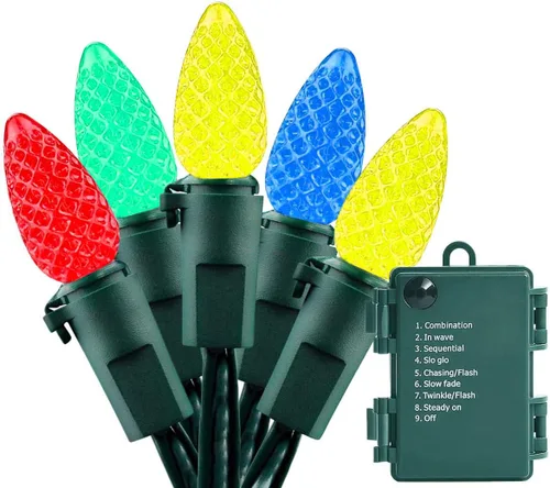 Miniatura 14 de ASENEK - Tiras de luces de Navidad, luces de tiras que funcionan con pilas, 50 luces LED, mini luces con temporizador automático y 8 modos de Blanco