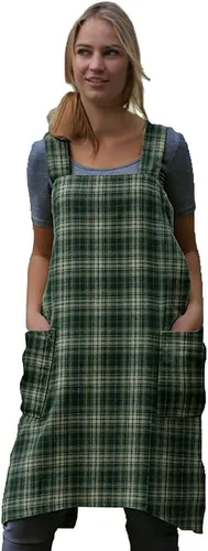Miniatura 28 de Larmliss Delantal tipo pinafore cuadrado para mujer, para hornear, cocinar, jardinería, con espalda cruzada, mezcla de algodón/lino, con 2 bolsillos