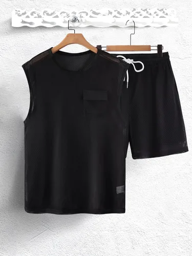 Miniatura 7 de GORGLITTER Conjunto de chándal sin mangas con cuello redondo y pantalones cortos para hombre