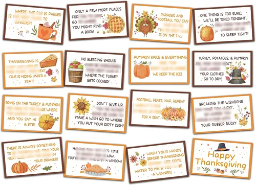 Juegos de pistas de búsqueda del tesoro de Acción de Gracias para niños, tarjetas de pistas de acertijos de calabaza, juego de fiesta de Acción de