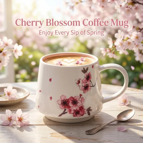 Miniatura 2 de DUSVALLY Taza de café floral de cerezo de 12 onzas, taza de cerámica con asa, apta para microondas y lavavajillas, taza de regalo rosa para mujer
