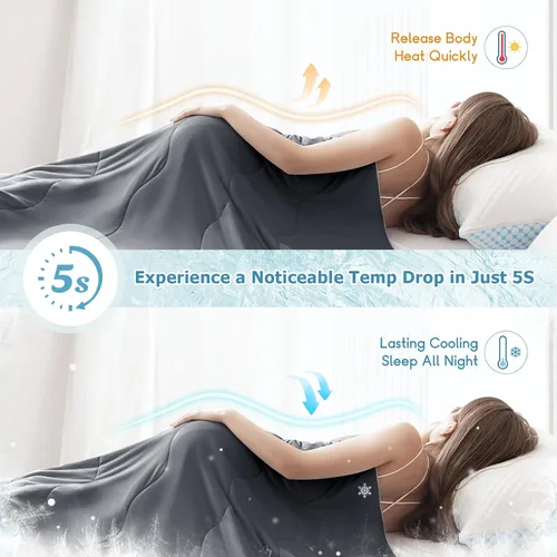 Miniatura 4 de EASELAND Edredón refrescante individual, tela de tacto frío que absorbe el calor corporal, diseño fresco de doble cara, manta refrescante suave