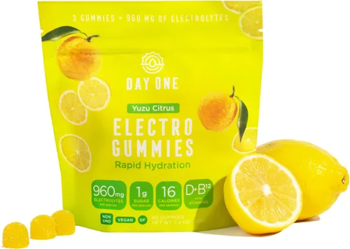 Miniatura 11 de Day One Electrogummies - 60 gomitas de electrolitos con sabor a frambuesa azul para hidratación y recuperación, repletas de electrolitos esenciales