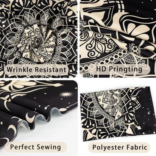 Miniatura 6 de Apdidl Tapiz bohemio de mandala negro para estética de dormitorio, decoración hippie, astrología espacial, arte de pared, tapices de techo, manta