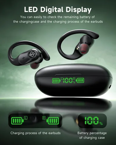 Miniatura 2 de Auriculares inalámbricos Bluetooth 96H Playtime Pantalla LED impermeable Micrófono integrado Sonido de graves profundos seguros sobre los oídos