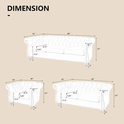 Miniatura 2 de QHITTY Juego de 2 piezas para sala de estar, Sofá Seccional Chesterfield Silla Contemporáneo Tapizado de Terciopelo Loveseat Juego de Sofás