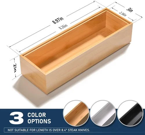 Miniatura 4 de VeyFey Bandeja de cubiertos para cajón, organizador apilable de bambú para cajones de cocina, 9 x 3 x 2 pulgadas, juego de 2