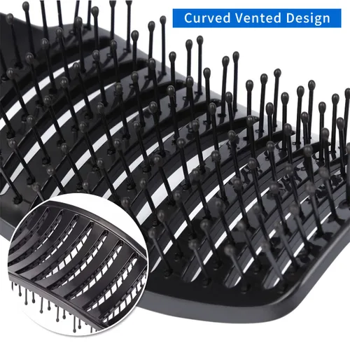 Miniatura 2 de Cepillo de pelo para secador de pelo, cepillo de masaje para desenredar de paleta larga y rizada, peine de volumen recto de secado rápido, Negro
