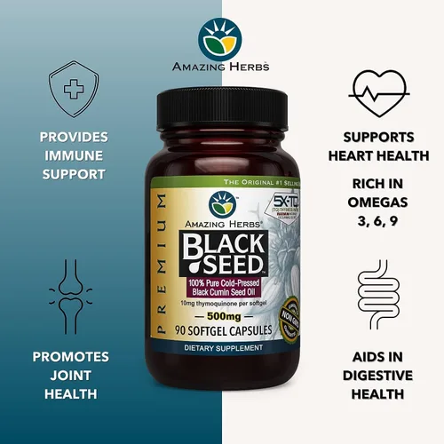 Miniatura 5 de Amazing Herbs Cápsulas Premium de Aceite de Semilla Negra - Sin Gluten, Sin OMG, Prensado en Frío Nigella Sativa Ayuda en la Salud Digestiva, Apoyo
