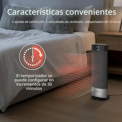 Miniatura 6 de Calentador de Torre de Cerámica Lasko Ellipse para el Hogar con Interruptor de Volcado, Bloqueo Infantil, Pantalla Digital, Termostato, Oscilación