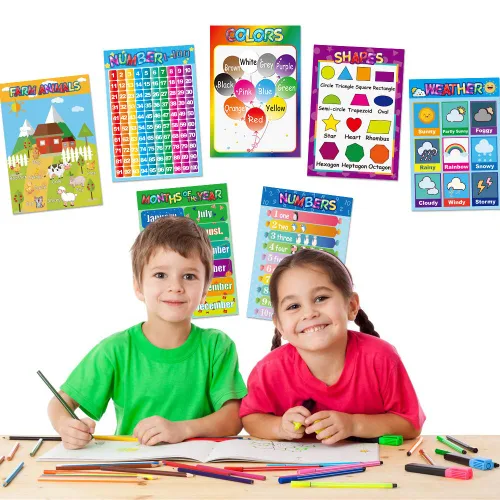 Miniatura 2 de Carteles educativos para niños en edad preescolar, niños y niñas, aulas, alfabeto, números, formas, colores, estaciones, semana, meses, más, 11 x 16