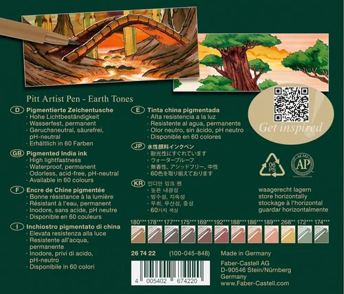 Miniatura 4 de Faber-Castell Art & Graphic Pitt Artist Pen Brush India Ink Pen, tonos tierra, juego de 12, para arte, manualidades, dibujo, bocetos, hogar