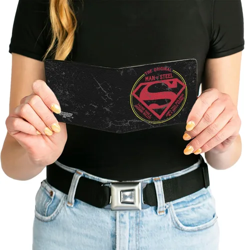 Miniatura 6 de Buckle-Down Billetera de DC Comics para hombre, plegable, Superman The Original Man of Steel Badge negro, rojo, amarillo, cuero vegano, 4.0 x 3.5