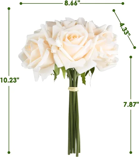 Miniatura 4 de Eyamumo 7 rosas artificiales, flores artificiales de seda sintética, flores falsas de tacto real, decoración de bricolaje para bodas, fiestas