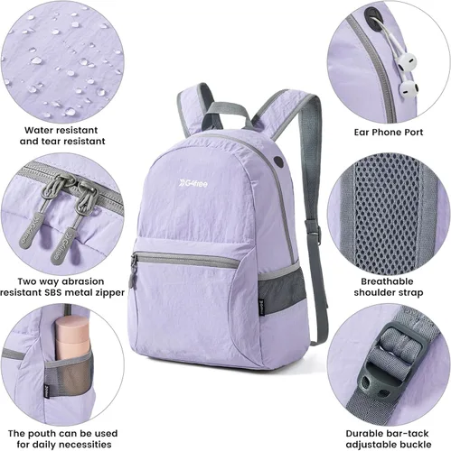 Miniatura 4 de G4Free 20L ligera mochila plegable para viajes y senderismo, mochila de senderismo plegable para hombres y mujeres (Lavanda Claro)