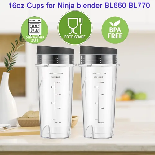 Miniatura 5 de Vasos de repuesto para licuadora Ninja BL660 profesional compacta licuadora y procesamiento de alimentos, piezas de repuesto de vaso de licuadora